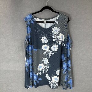 Catherines Floral‎ Tank Top Sleeveless Casual Rhinestone Embellished Sz 3X Boho